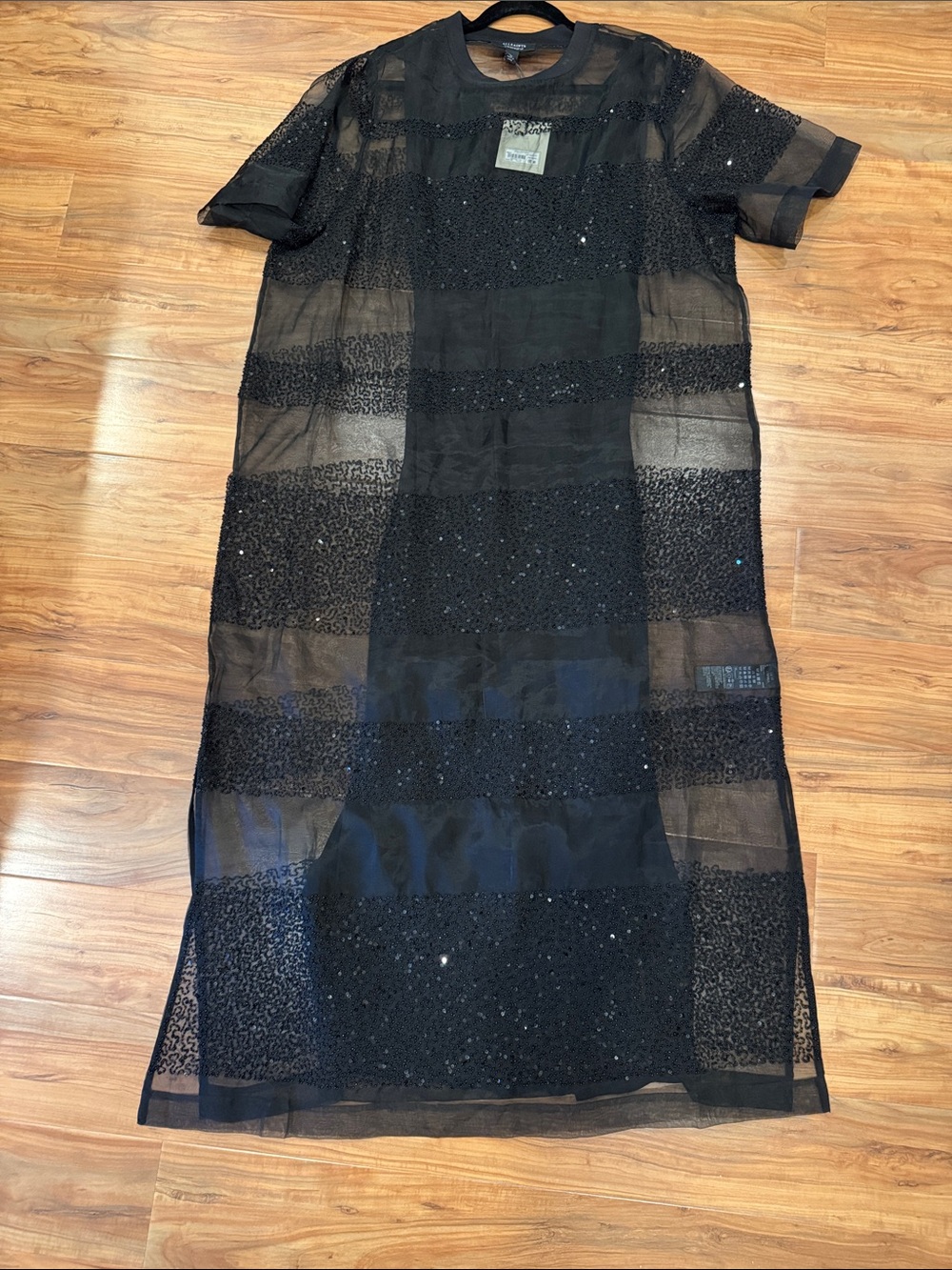 AllSaints Black Sheer Maxi Dress with Sequined Panels